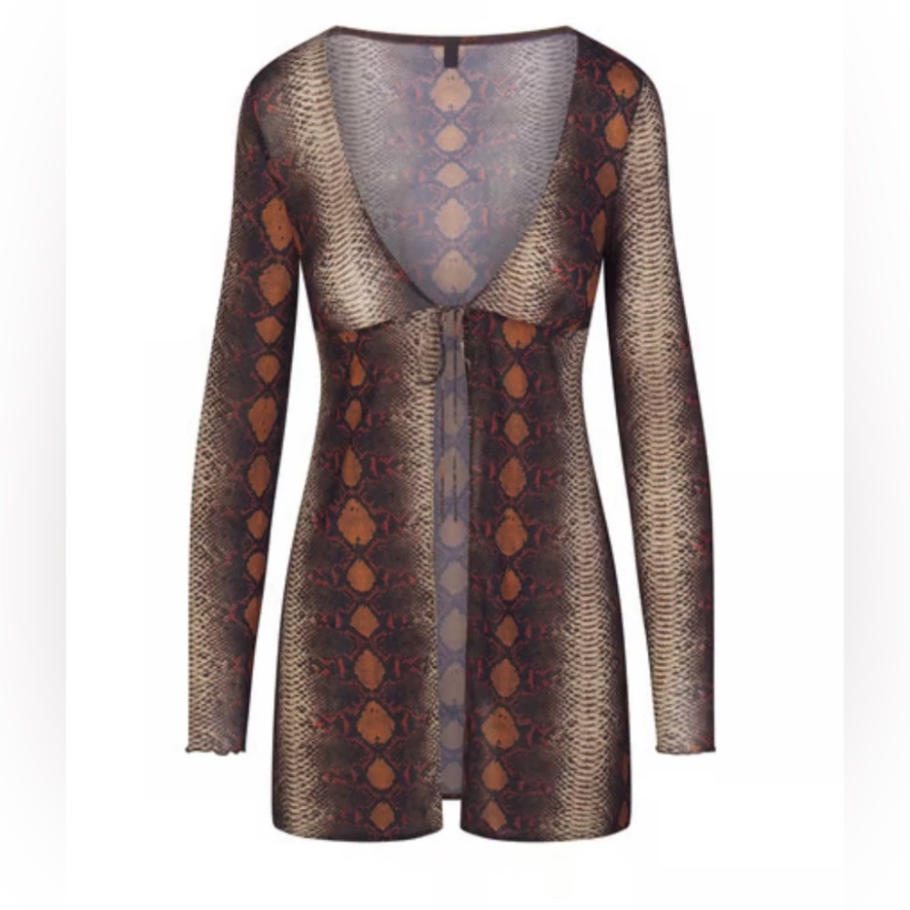 Skims NWT Snakeskin Print Sheer Long Sleeve Top Open Front Size Large